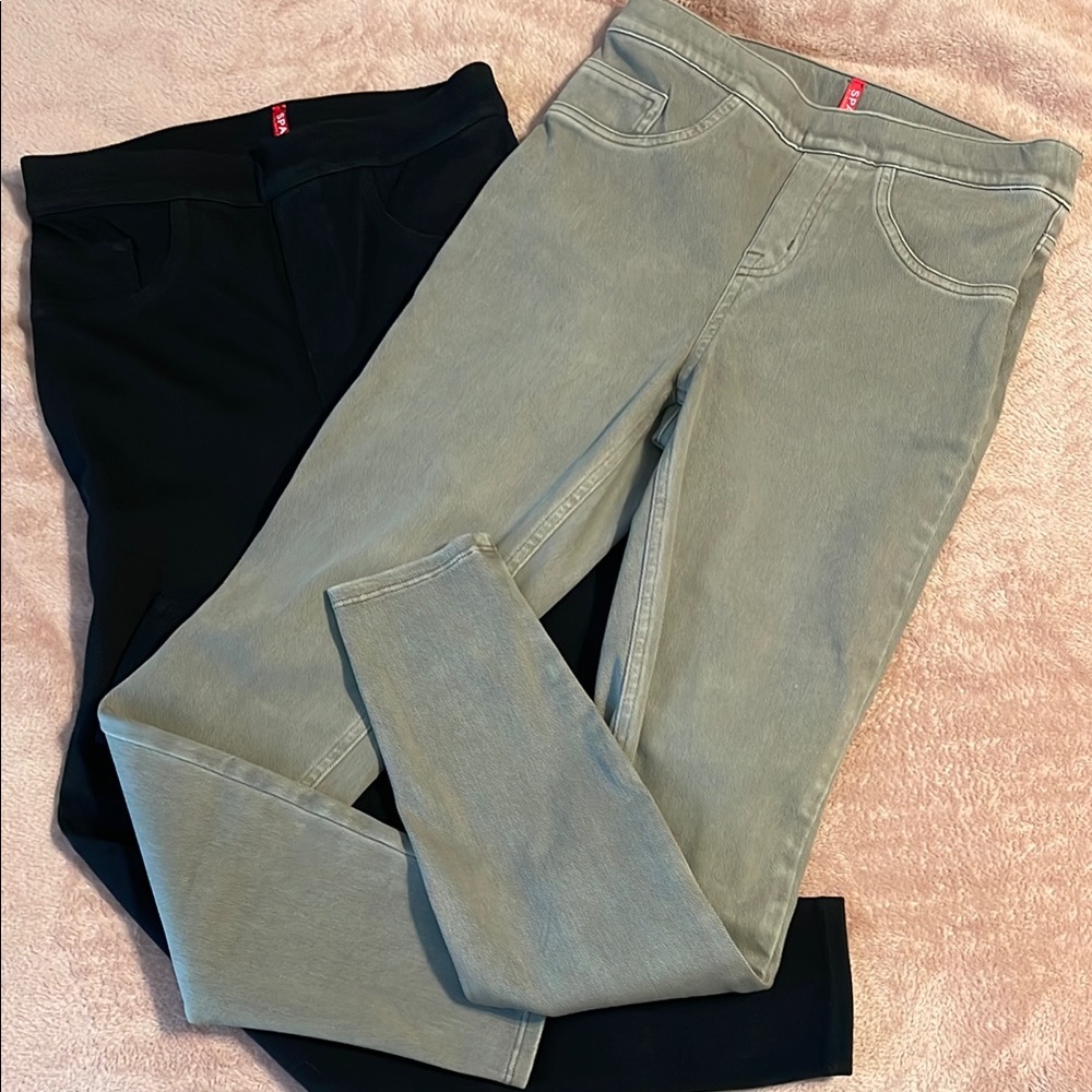 Spanx 2 Pair Jean Like Leggings  Black and Gray Skinny Jeans